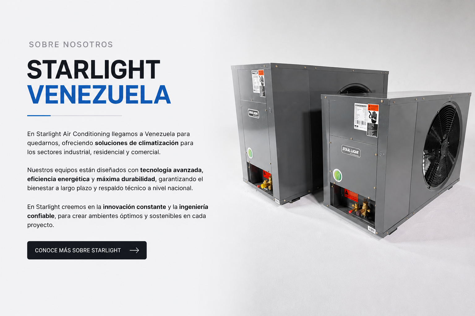 Sobre STARLIGHT Venezuela: climatización residencial, comercial e industrial con tecnología avanzada, eficiencia energética y durabilidad